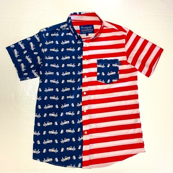 Simply Southern Other - Simply Southern USA America Mens Button Down Shirt Size Small‎ Beer Truck Dog